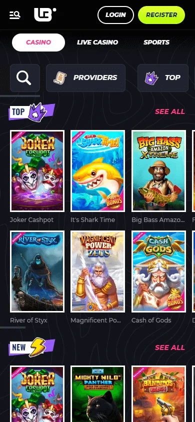 Lunubet Casino game library on a mobile browser