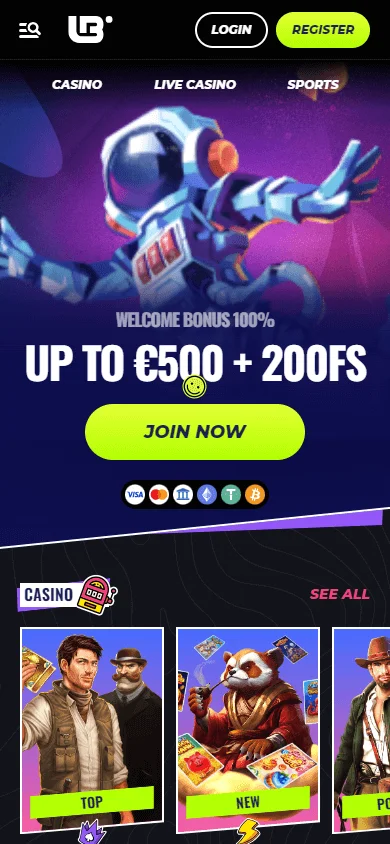 Lunubet Casino home interface on a mobile browser