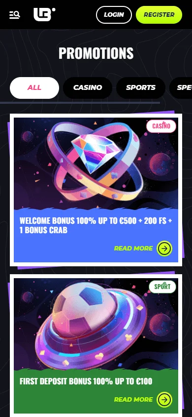 Lunubet Casino promotions interface on a mobile browser